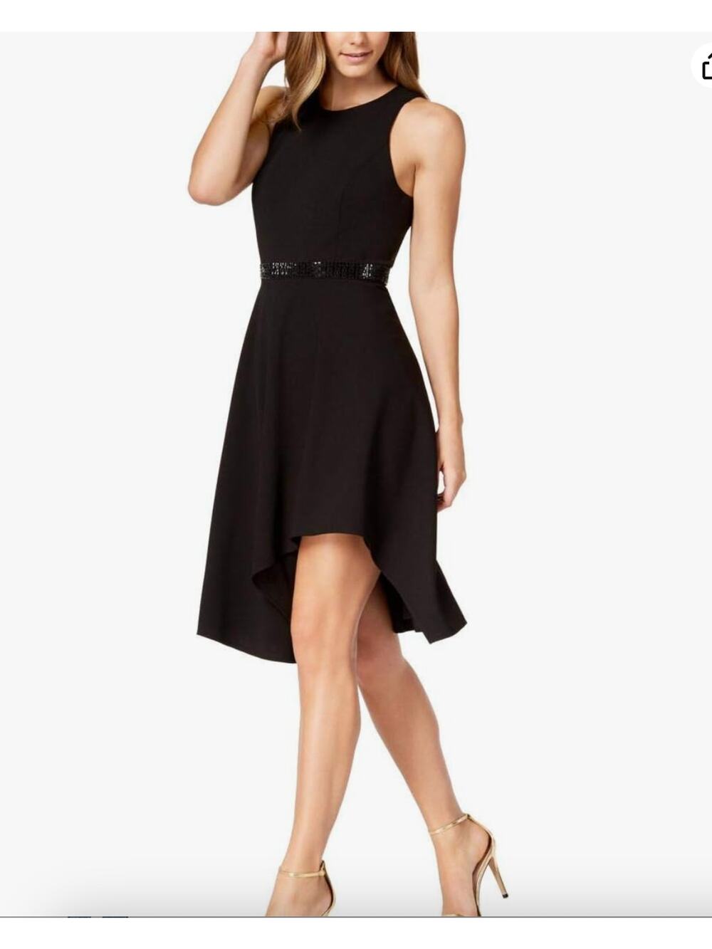 CALVIN KLEIN Classic Black Sequin Waist Belt Dress // 4